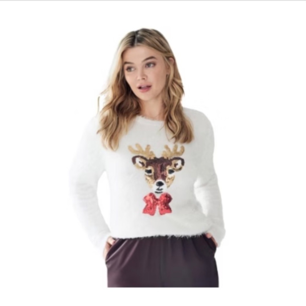 Eyelash sweater white with sequin reindeer new size 18/20